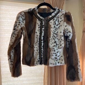 Justice or Children’s Place Faux Fur Animal Print Jacket